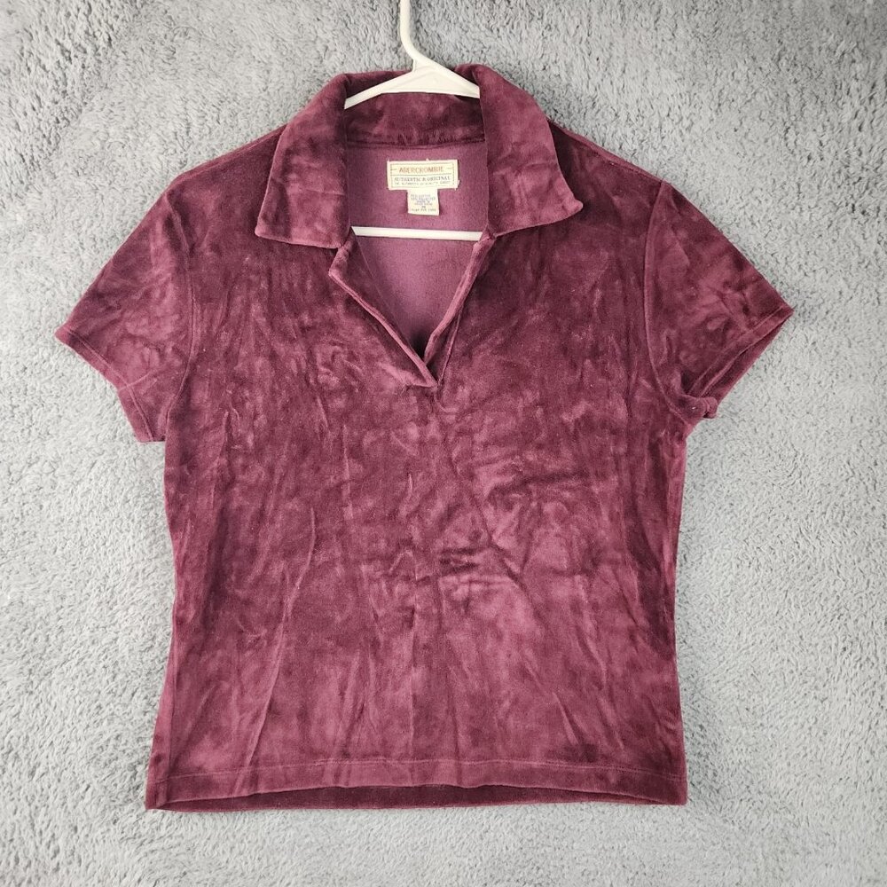 Y2K Abercrombie V-Neck Babydoll Top Medium Velour Romantic Whimsigoth Cap Sleeve